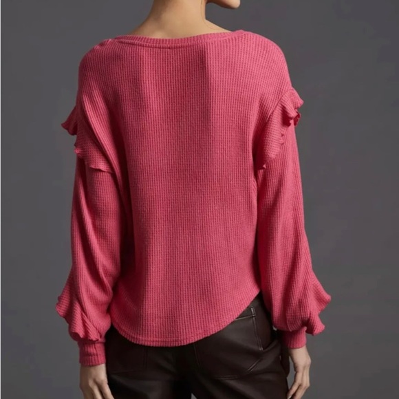 Anthropoligie Pilcro V-Neck Waffle Top, Raspberry Pink, Size Small - Picture 3 of 8